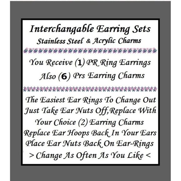 Oval Acrylic Stylish Interchangeable Earrings Charms 5 Pairs In 1 Set-BRAND NEW - Picture 5 of 5